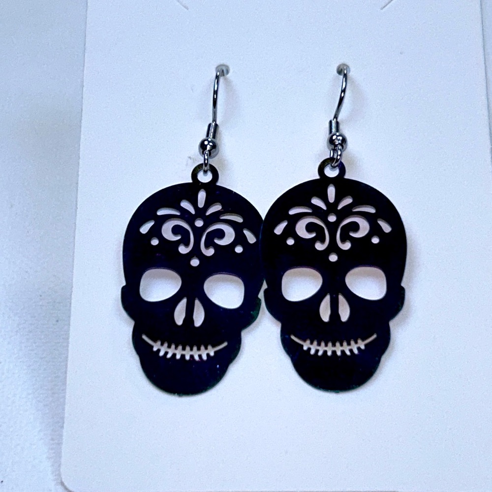 Handmade Skull Punk Goth Grunge Day of Dead Pirate Rainbow Metal Earrings